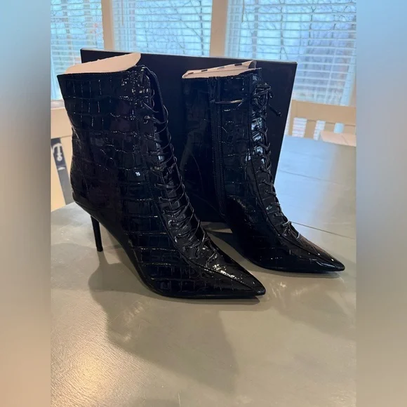 New I. N. C. International Concepts Croc Bootie Hariet Lace Up Black size 12 - Picture 2 of 9